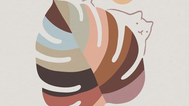 10 Ilustrasi Minimalis Apik Kombinasi Kucing dan Tanaman Monstera